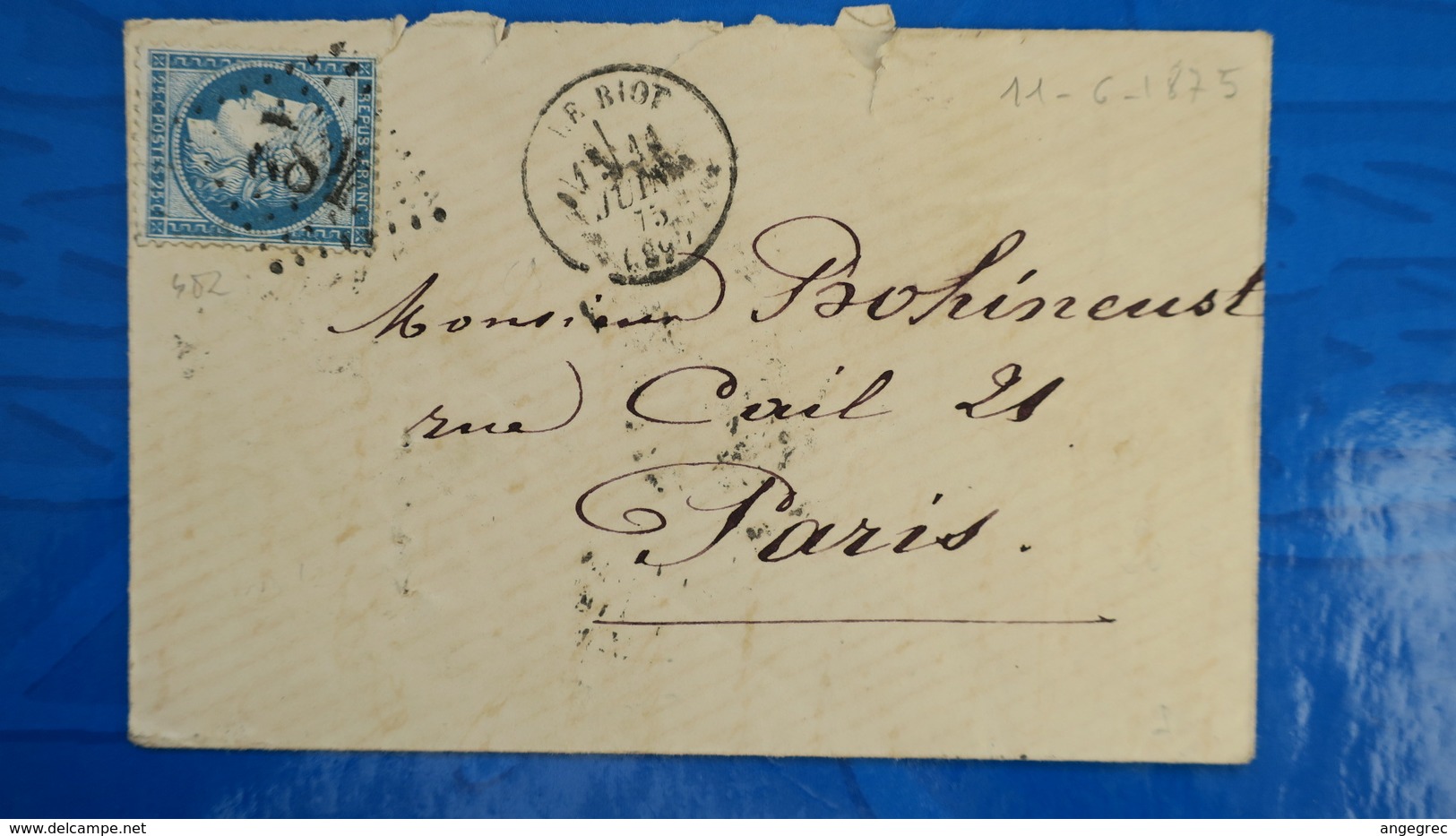 Lettre De Le Biot Haute Savoie 1875 Ceres N° 60  GC 482 Pour Paris - 1849-1876: Période Classique