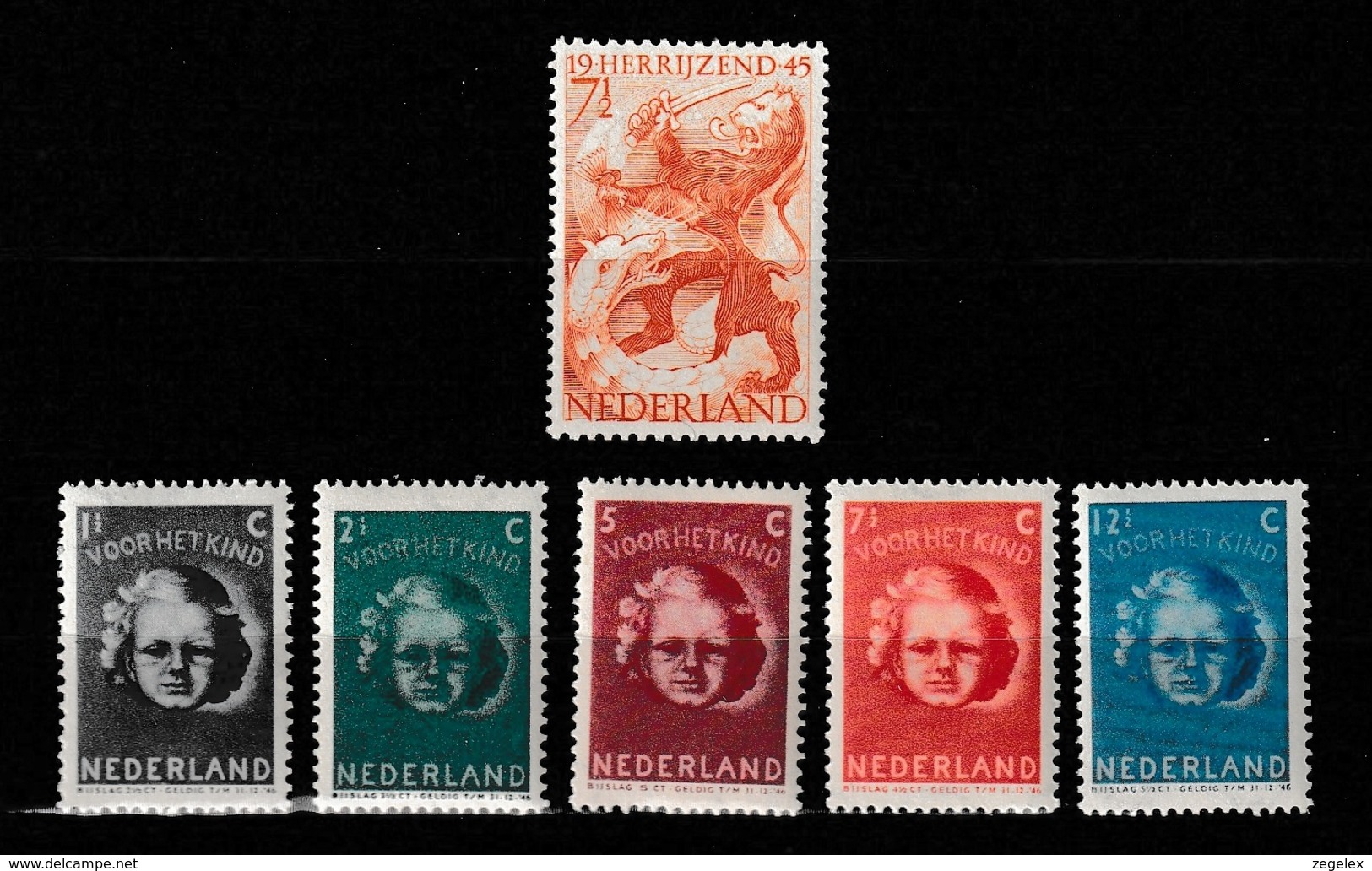 1945 Jaargang Nederland NVPH 443-448 Complete. Postfris/MNH** - Komplette Jahrgänge