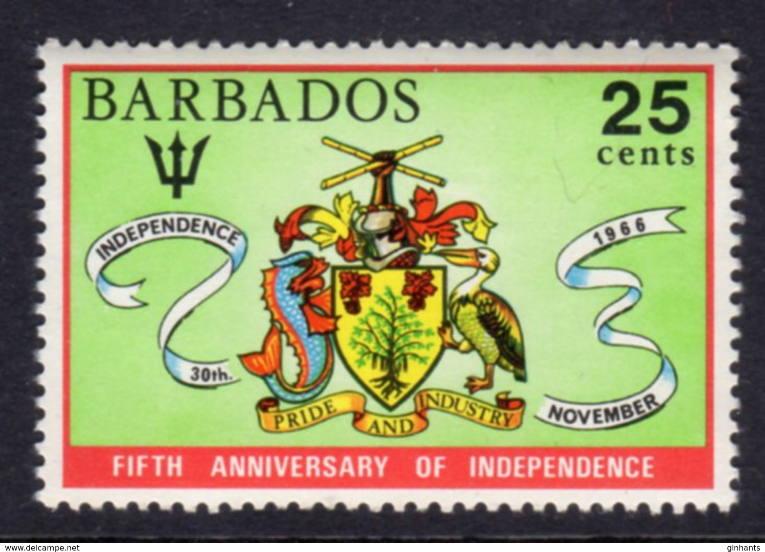 BARBADOS - 1971 25c INDEPENDENCE ANNIVERSARY STAMP FINE MNH ** SG 438 - Barbados (1966-...)