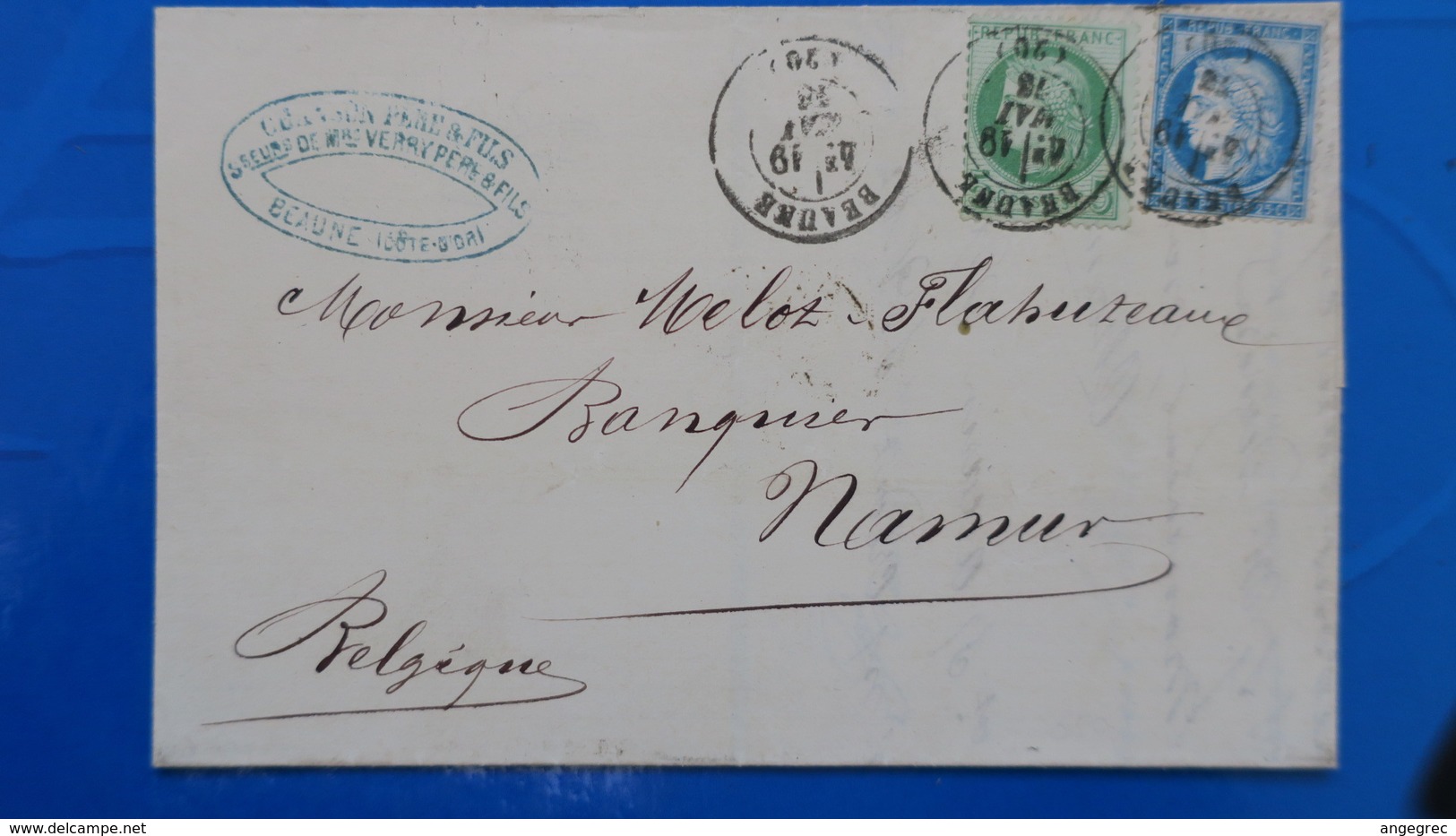 Affranchissement Bicolore Pour Lettre De Beaune Pour La Belgique Ceres N° 53 Et N° 60 Cachet A Date 1876 - 1849-1876: Classic Period