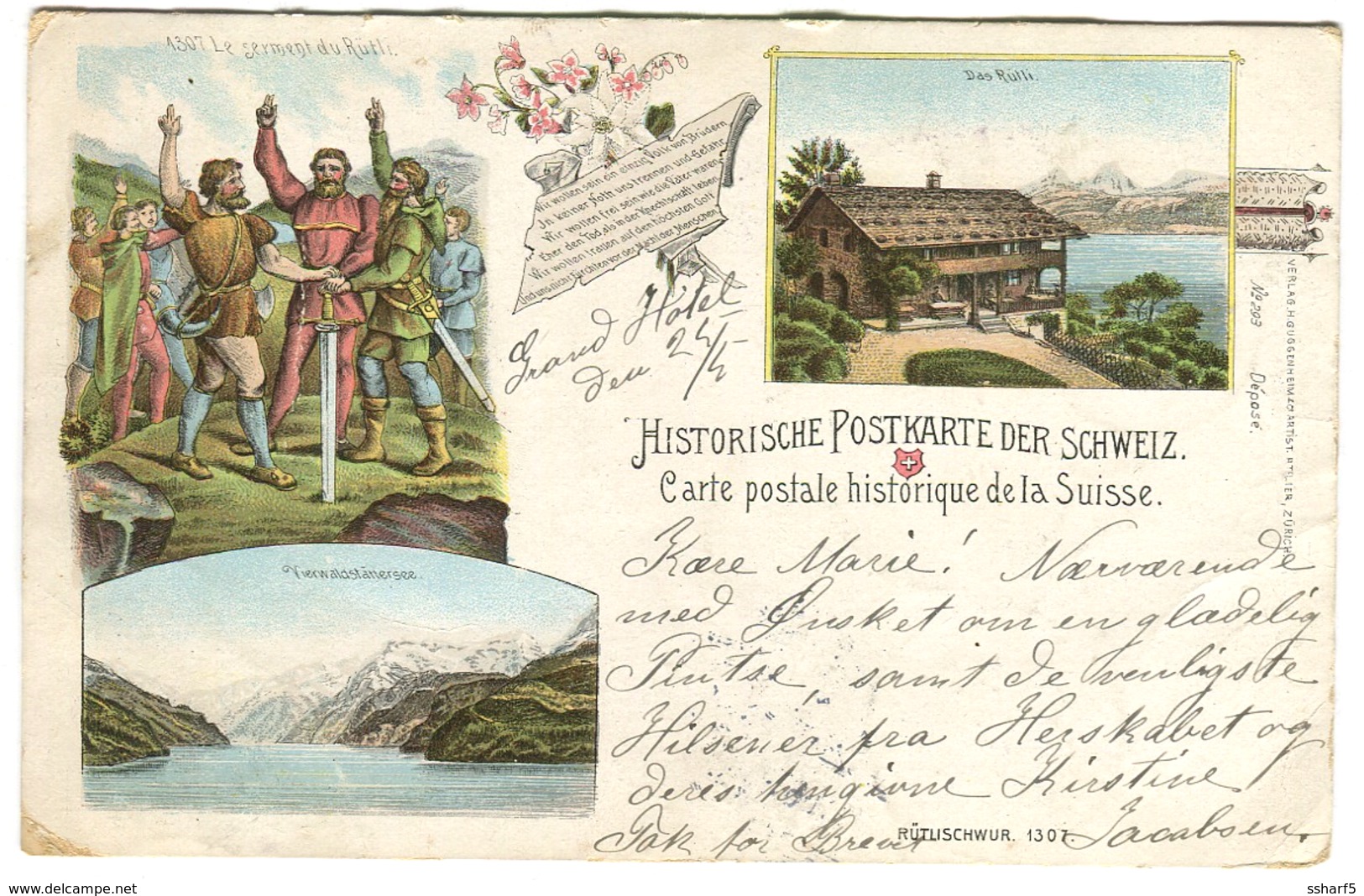 Historische Postkarte Der Schweiz  Carte Postale Historique De La Suisse Farb-Litho Le Serment De Rütli 1898 - Risch-Rotkreuz