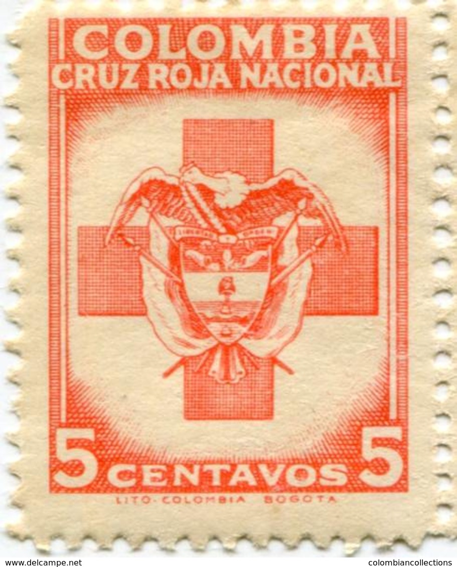 Lote CR9, Colombia, 1949, Sello, Stamp, Cruz Roja, Red Cross, Escudo, Lito Nacional - Colombie