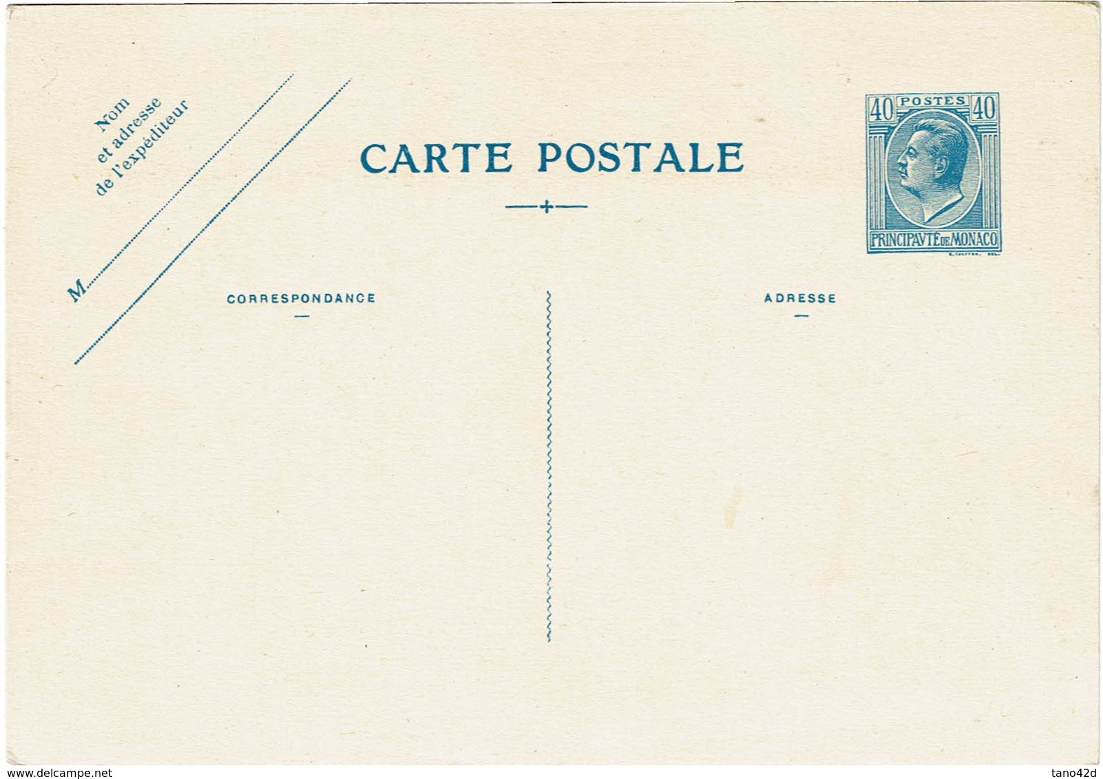 CIRC9 - MONACO EP CP LOUIS II 40c CARTON CREME - Postal Stationery