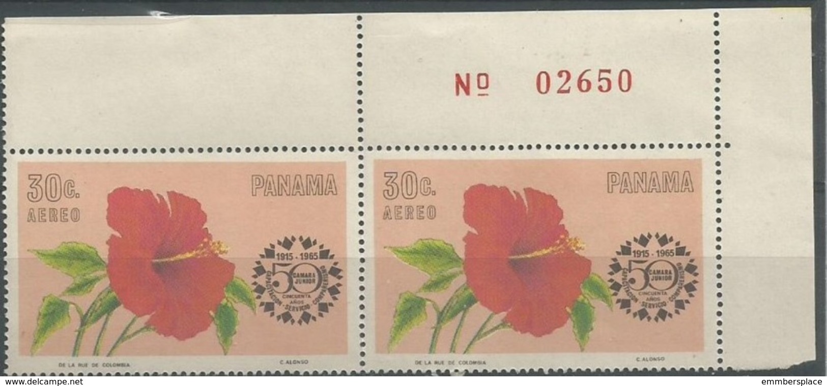 Panama - 1966 Hibiscus Corner Pair MNH **       Sc C344 - Panama