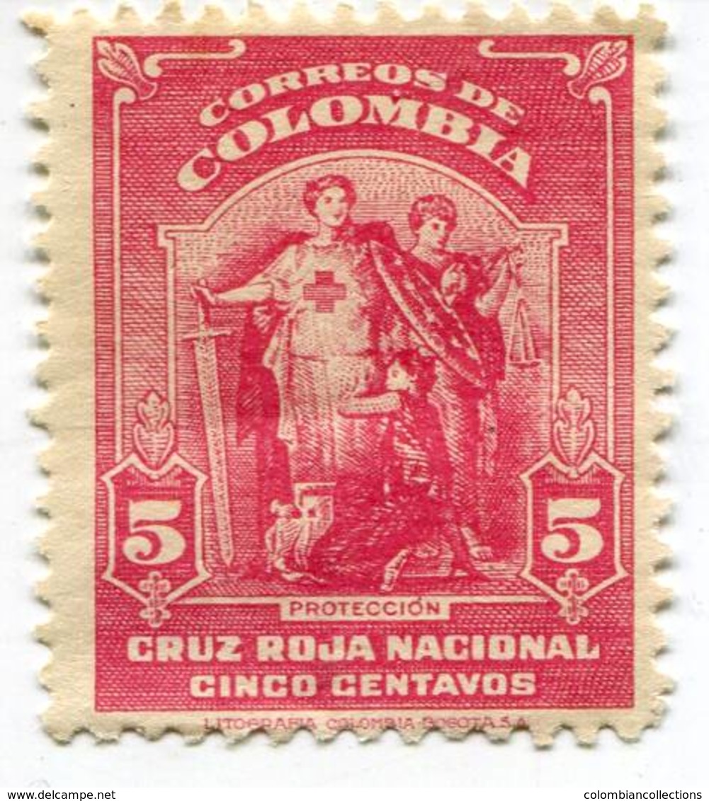 Lote CR5, Colombia, 1945, Sello, Stamp, Cruz Roja, Red Cross, Cruz Roja, Proteccion, Litografia Colombia - Colombia