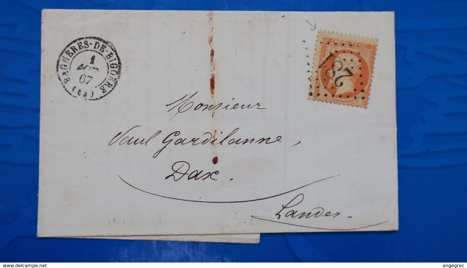 Lettre Variété Piquage A Cheval Napoleon N° 23 ( Sans Faciale )de Bagneres De Bigorre Pour Dax Landes 1867 - 1849-1876: Classic Period