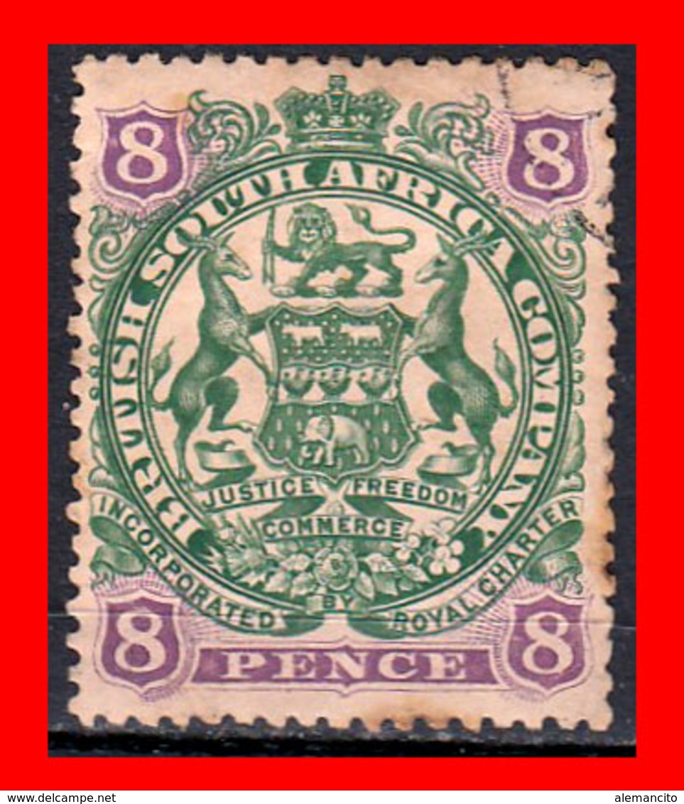 1896 BRITISH SOUTH AFRICA COMPANY - COAT OF ARMS - GREEN FOUR PENCE - Usados