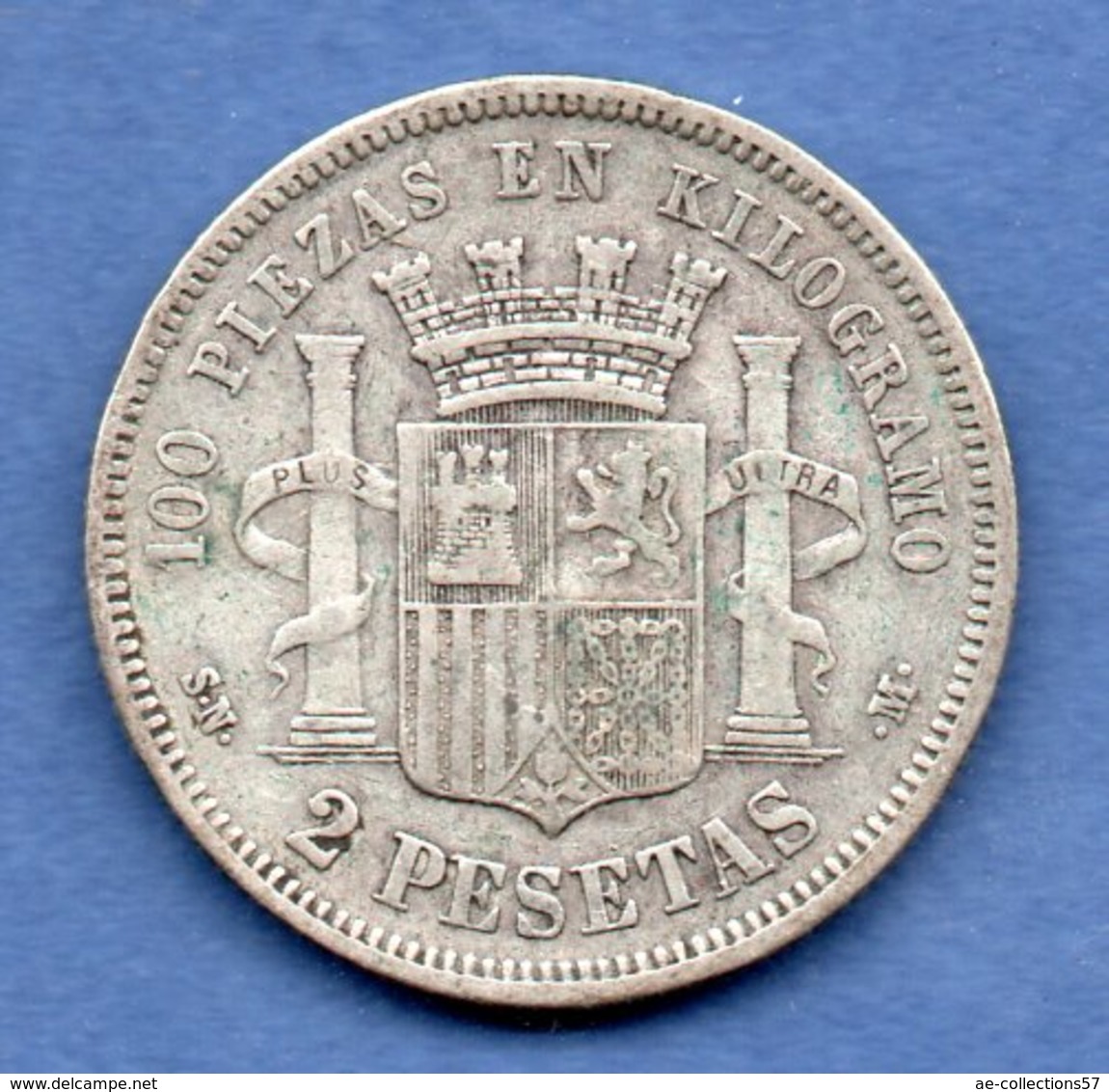 Espagne   - 2 Pesetas 1870   - Km # 654 -  état TB+  - - Premières Frappes