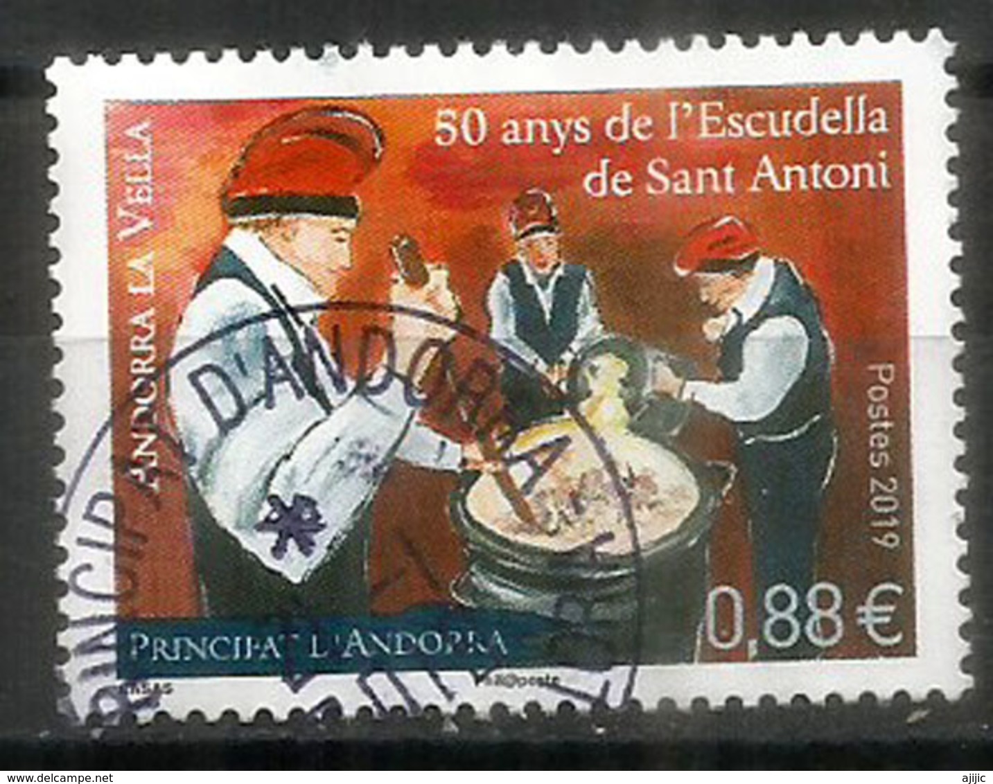 Escudella De Sant Antoni. Plat Typique De L'Andorre, Nouveau Timbre 2019, Oblitéré, 1 ère Qualité - Usados