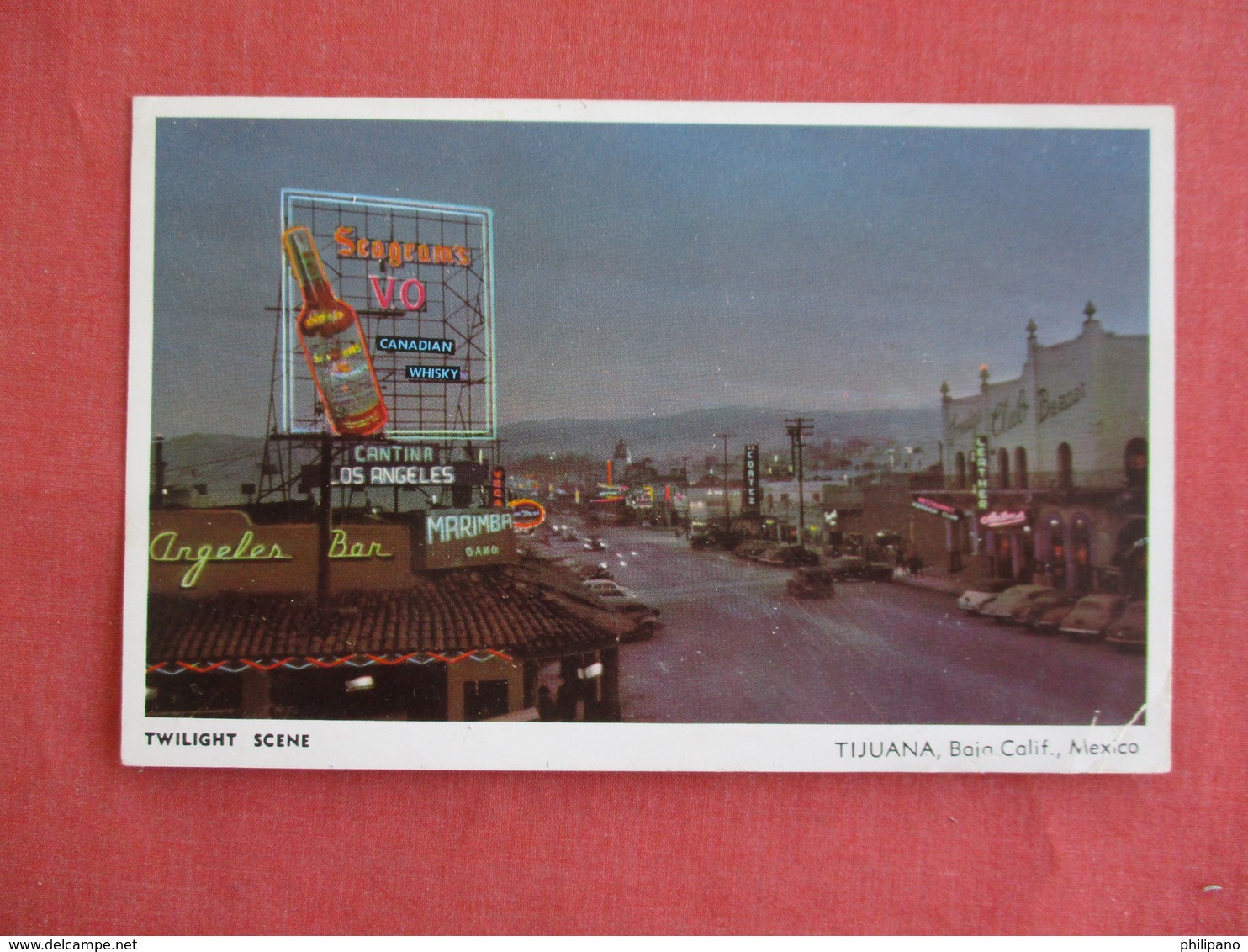 Twilight Scene Seagram's V.O. Sign  Tijuana Baja Calif  Mexico Has Stamp & Cancel      Ref 3136 - Mexico