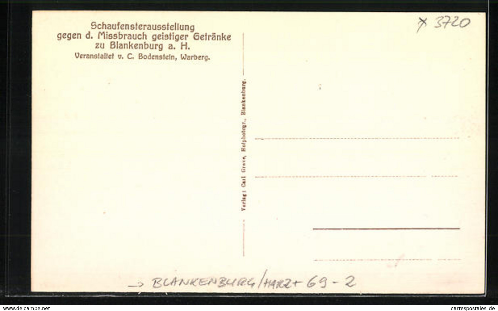 AK Blankenburg / Harz, Schaufensterausstellung Gegen Den Missbrauch Geistiger Getränke, Anti-Alkohol - Santé