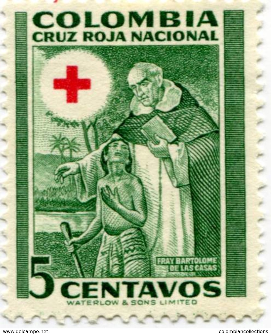 Lote CR13, Colombia, 1953, Sello, Stamp, Cruz Roja, Red Cross, Fray Bartalome De Las Casas - Colombie