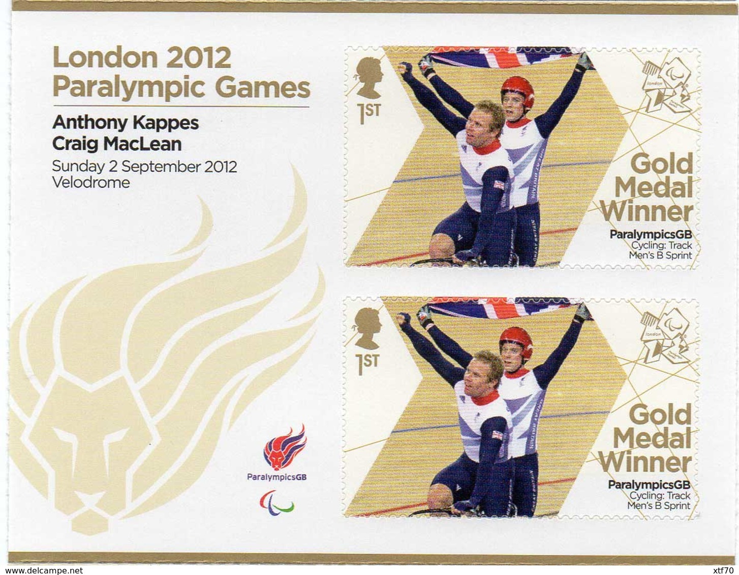 GREAT BRITAIN 2012 Paralympic Games Gold Medal Winners: Sprint Cycling - Blocks & Miniature Sheets