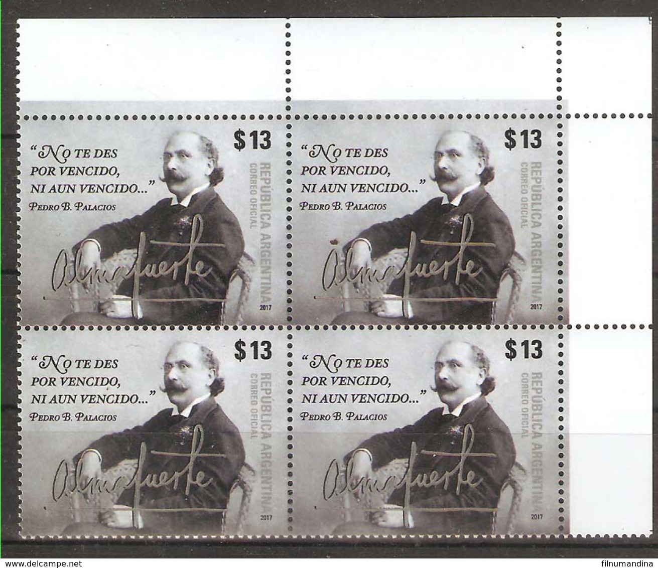 ARGENTINA 2017 ALMAFUERTE WRITER LITERATURE ECRIVAN BLOC OF 4 MNH - Nuevos