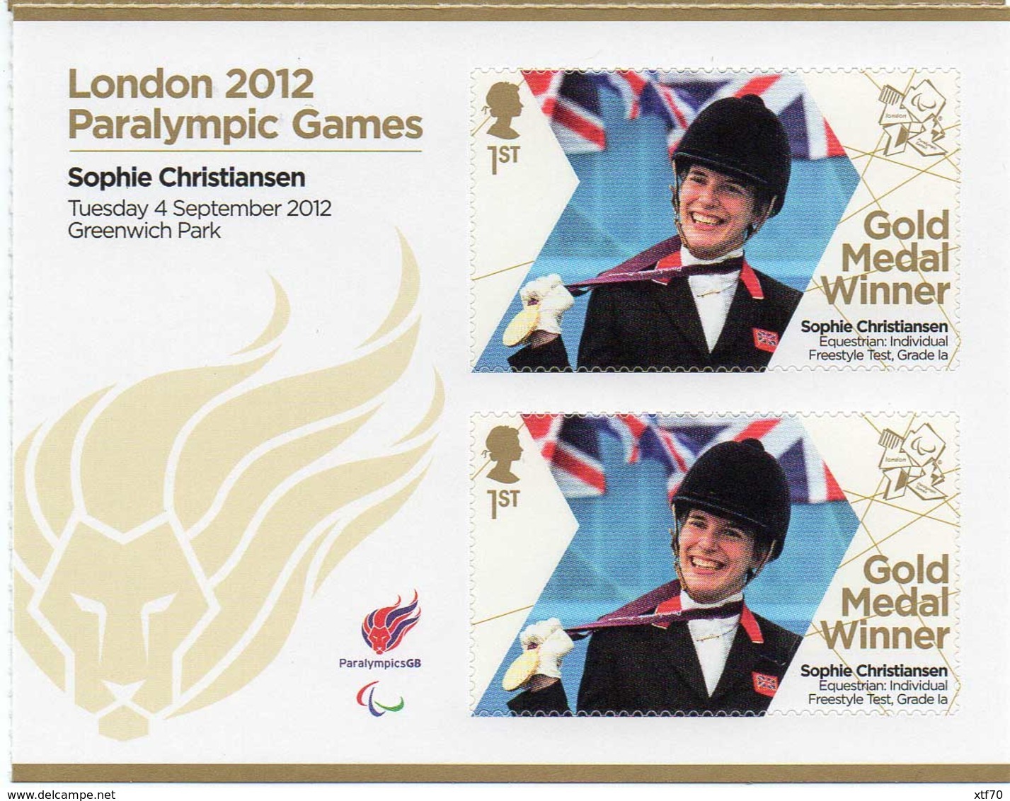 GREAT BRITAIN 2012 Paralympic Games Gold Medal Winners: Sophie Christiansen - Blocks & Miniature Sheets