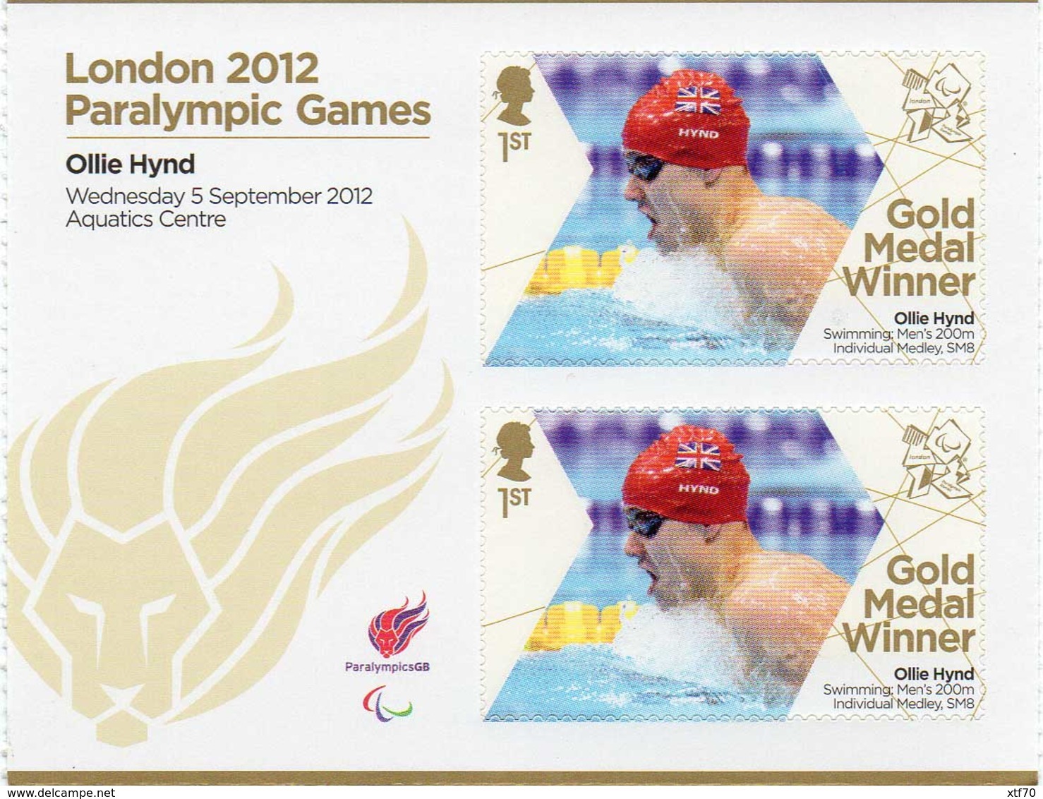 GREAT BRITAIN 2012 Paralympic Games Gold Medal Winners: Ollie Hynd - Blocks & Miniature Sheets