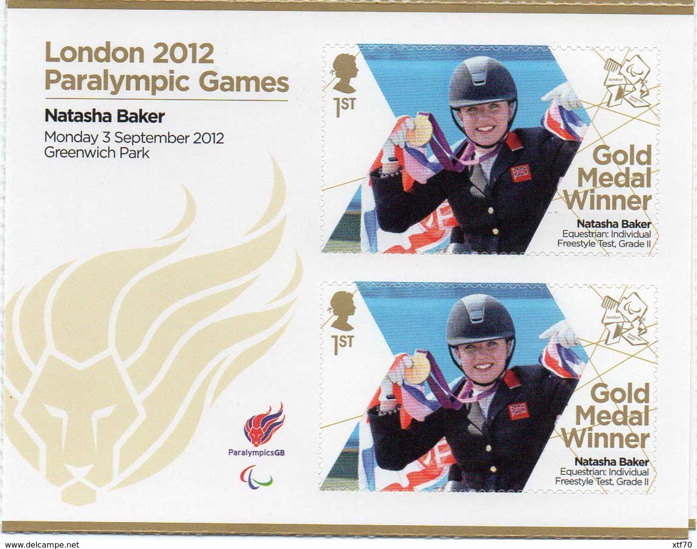 GREAT BRITAIN 2012 Paralympic Games Gold Medal Winners: Natasha Baker - Blocks & Miniature Sheets