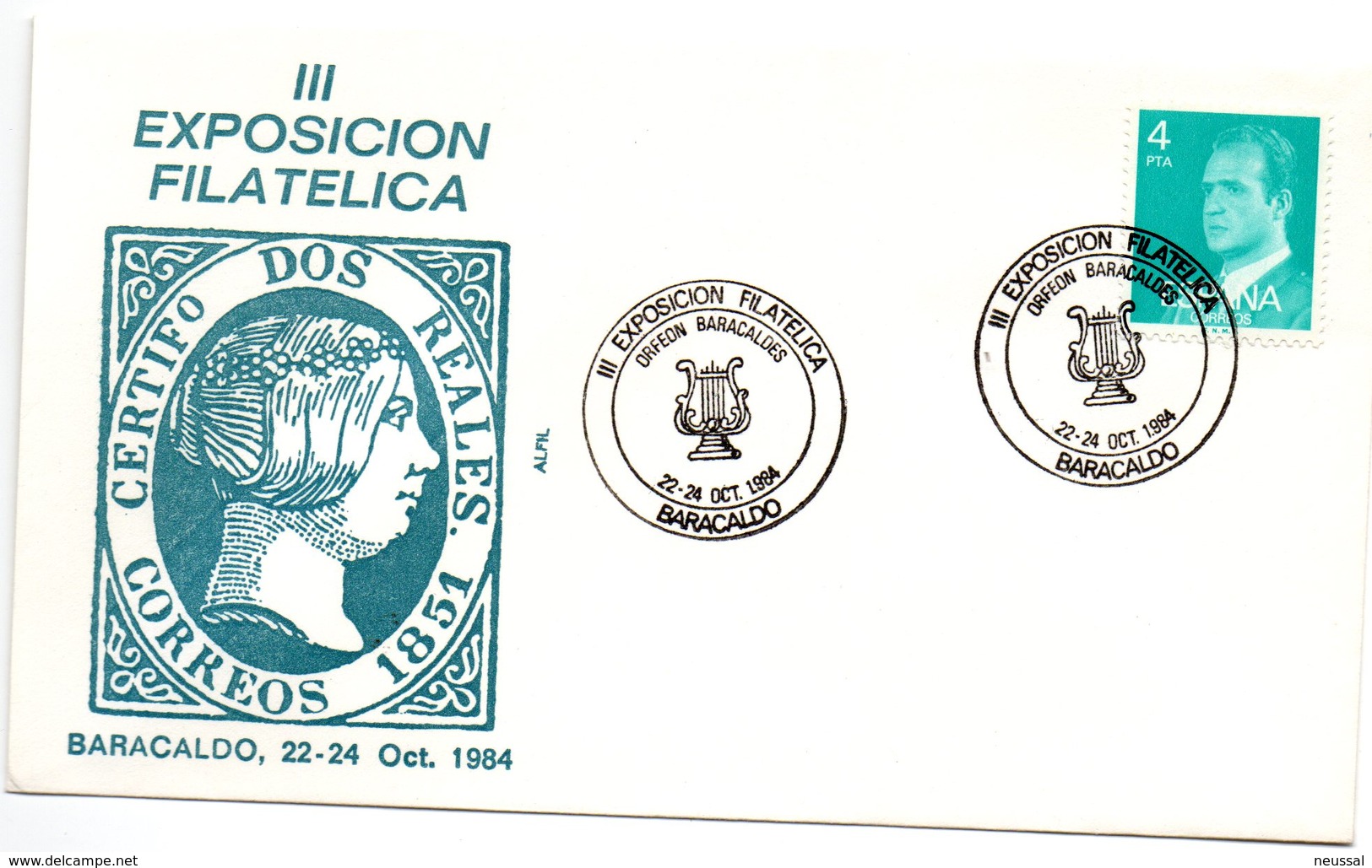 Carta Con Matasellos Commemorativo Exposicion Filatelica Orfeon Baracaldes 1984 - Cartas & Documentos