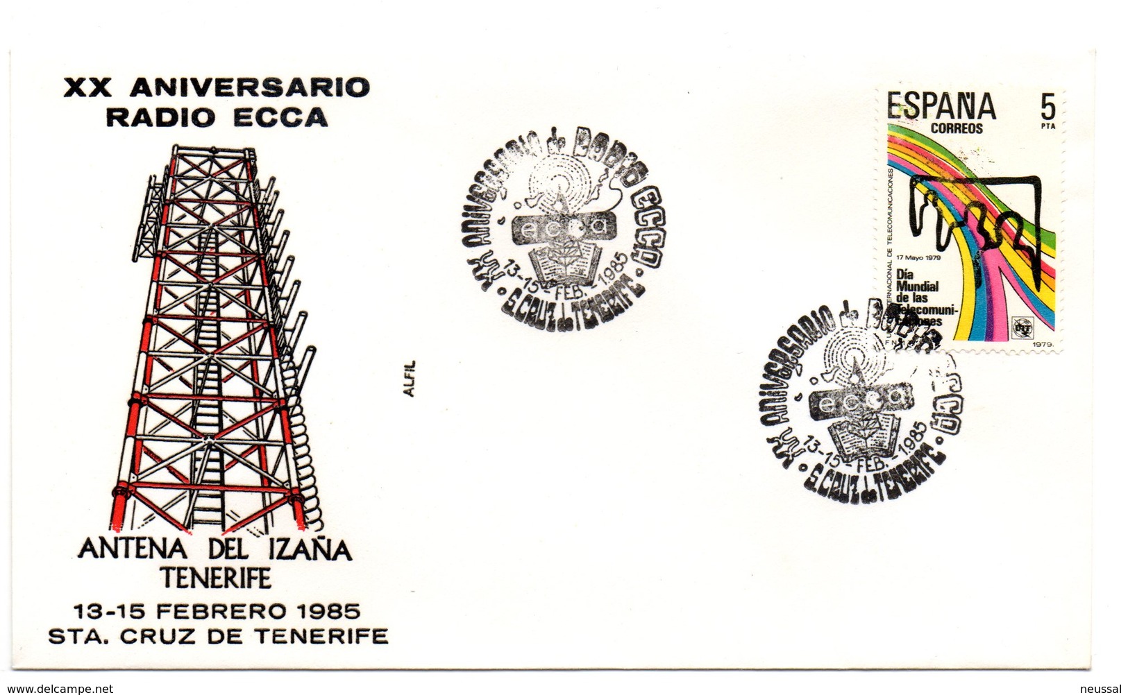 Carta Con Matasellos Commemorativo Aniversario Radio ECCA S.cruz De Tenerife. 1985 - Cartas & Documentos