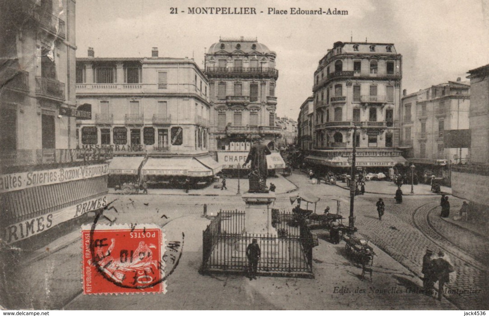 Carte Postale Ancienne - Circulé - Dép. 34 - MONTPELLIER - Place EDOUARD ADAM - Cassure Angle Haut Droit - Montpellier