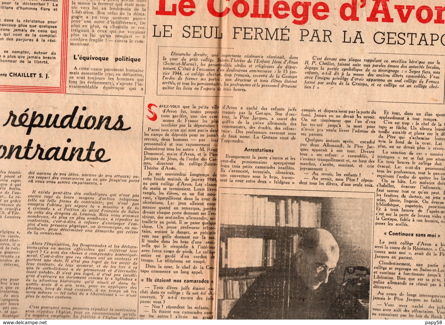 Non Classés Témoignage Chrétien Où Va La France ? AVON Seul College Fermé Par La Gestapo - Ohne Zuordnung