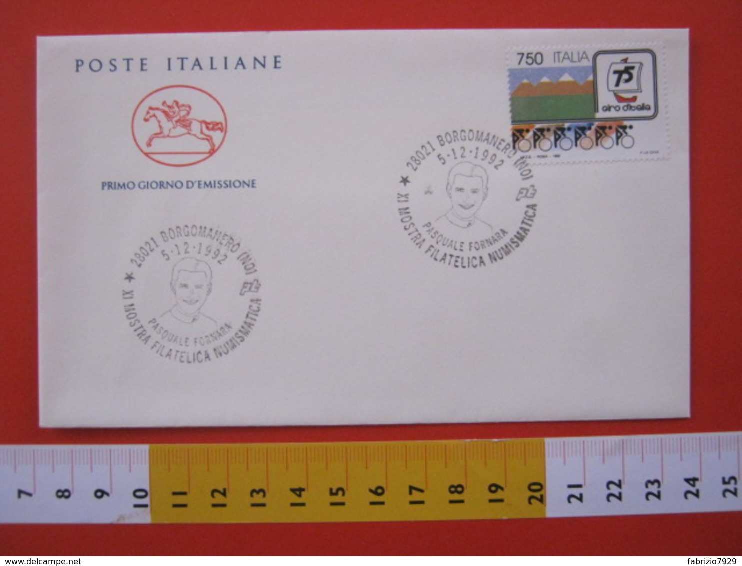 A.06 ITALIA ANNULLO - 1992 BORGOMANERO NOVARA PASQUALE FORNARA CICLISMO BICICLETTA ATLETA SPORT MOSTRA FILATELICA - Ciclismo