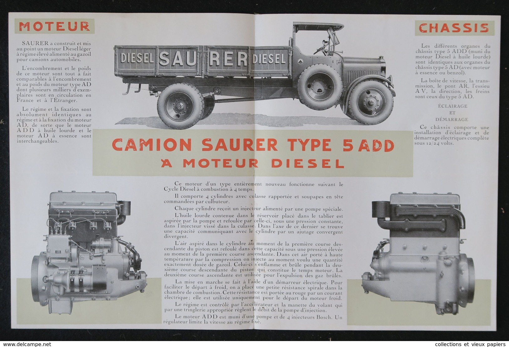 Brochure Commerciale 1929 CAMION SAURER 5 AAD à Moteur Diesel - Camions