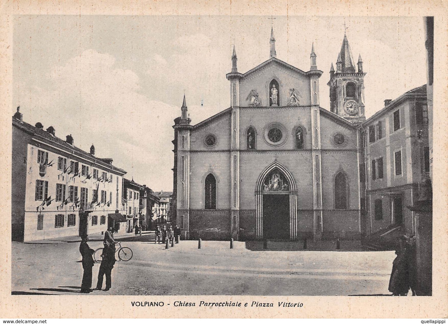 D 9003 "TORINO - VOLPIANO - CHIESA PARROCHIALE E PIAZZA VITTORIO"ORIG .ANIM. NON  SPED. - Churches