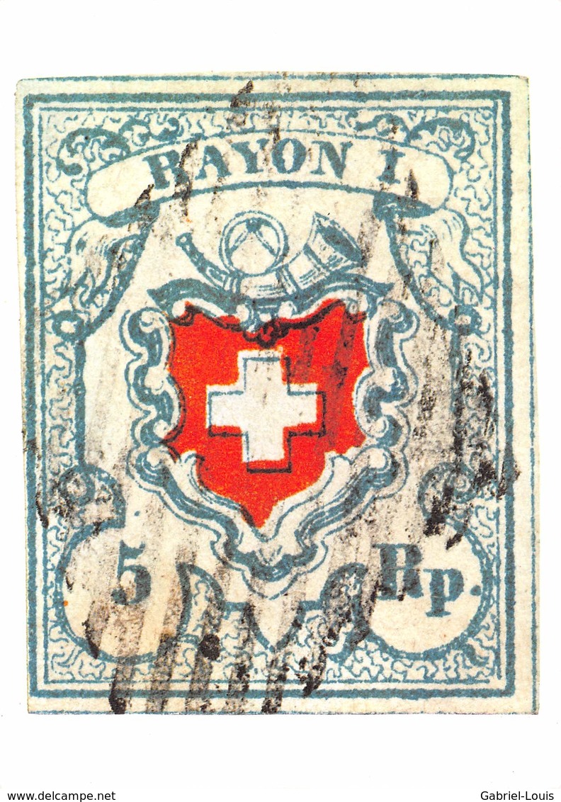 Rayon 1 Mit Kreuzeinfassung - Reproduction Timbre 1851 - Suisse - PTT Museum In Bern -  (10X15 Cm) - Stamps (pictures)