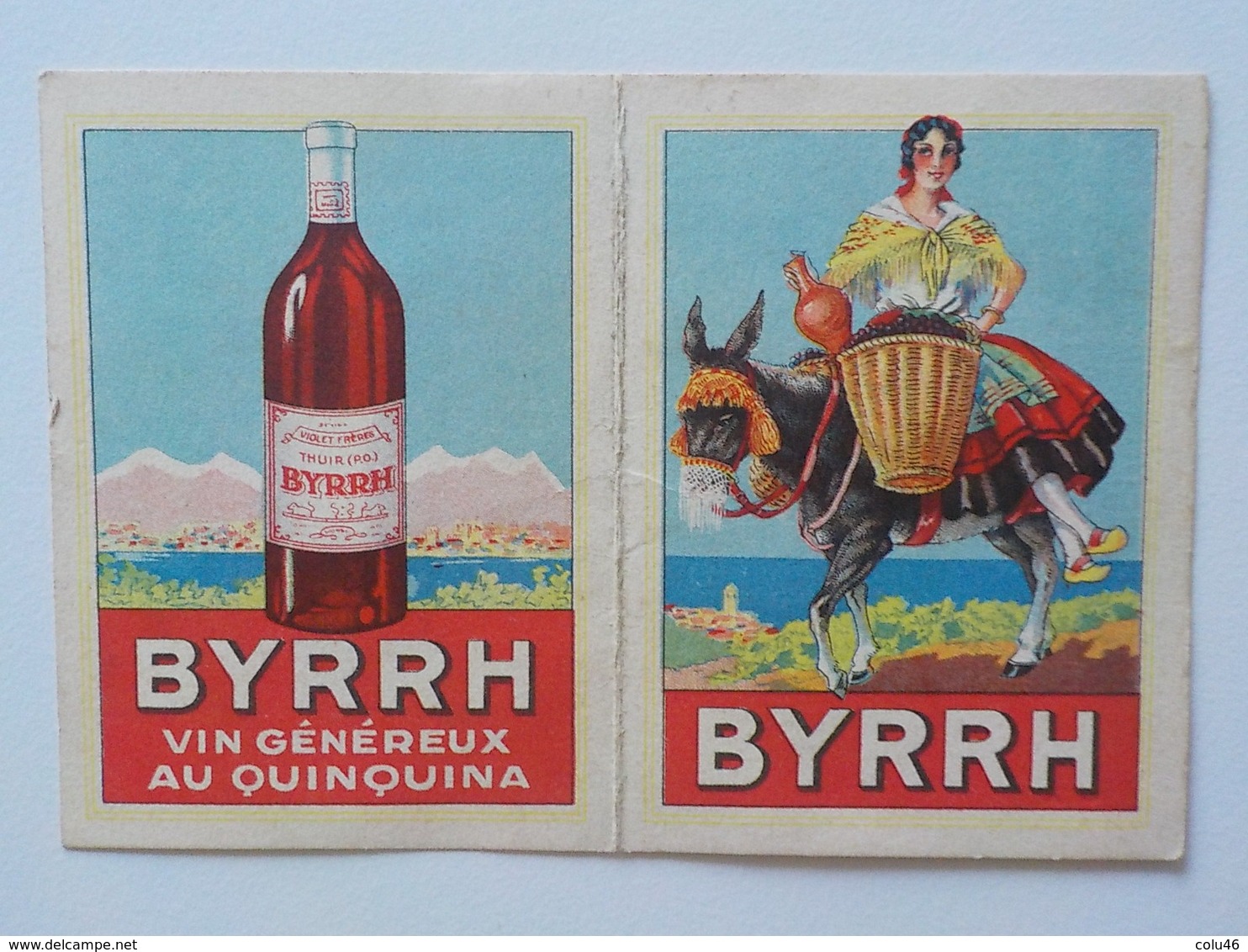 1933 Calendrier Pub Byrrh Vin Au Quiquina Femme Sur âne Portant Panier Osier Avec Raisins - Formato Piccolo : 1921-40