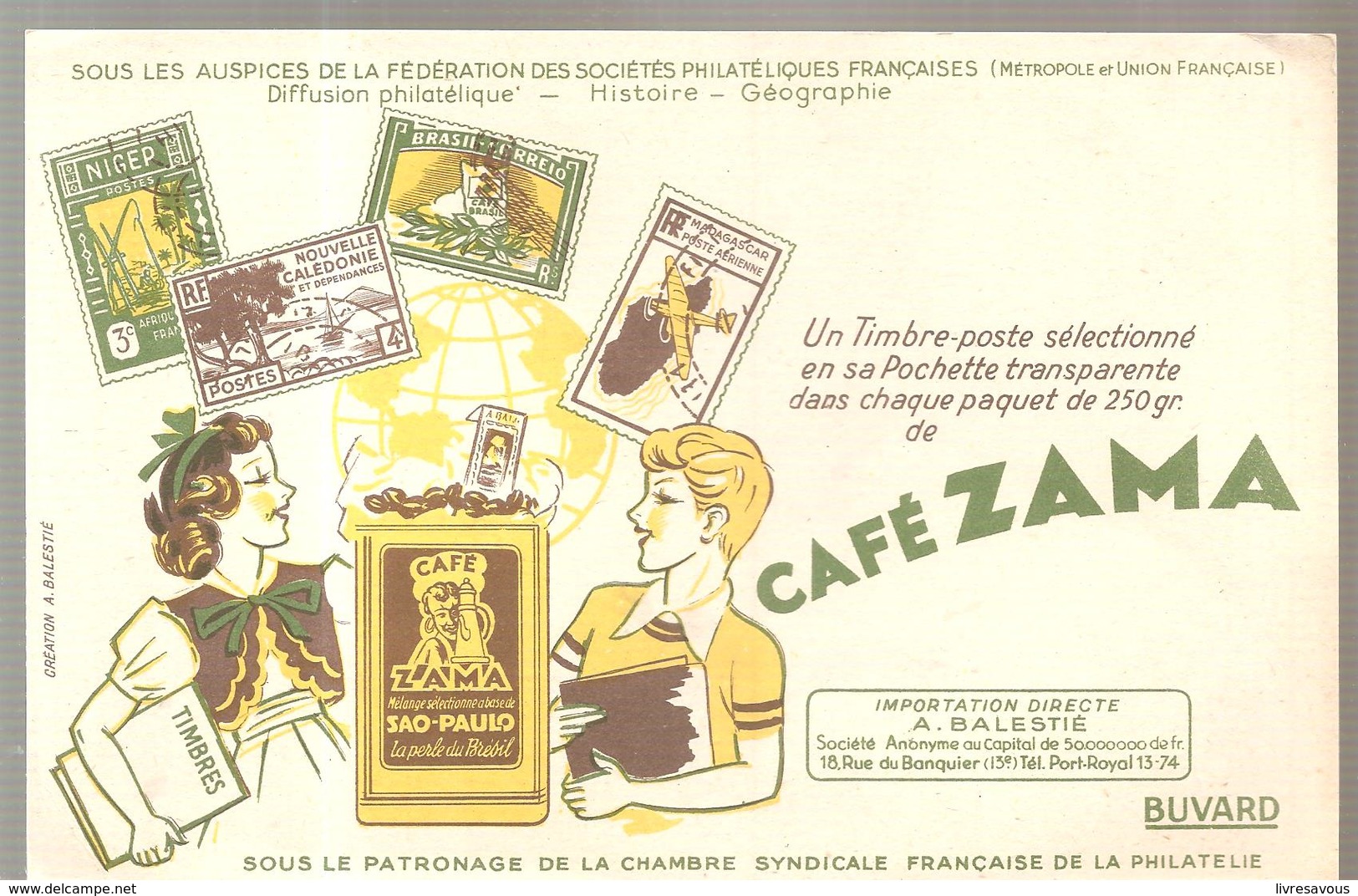 Buvard Café ZAMA Un Timbre Poste Sélectionné En Sa Pochette - Café & Thé