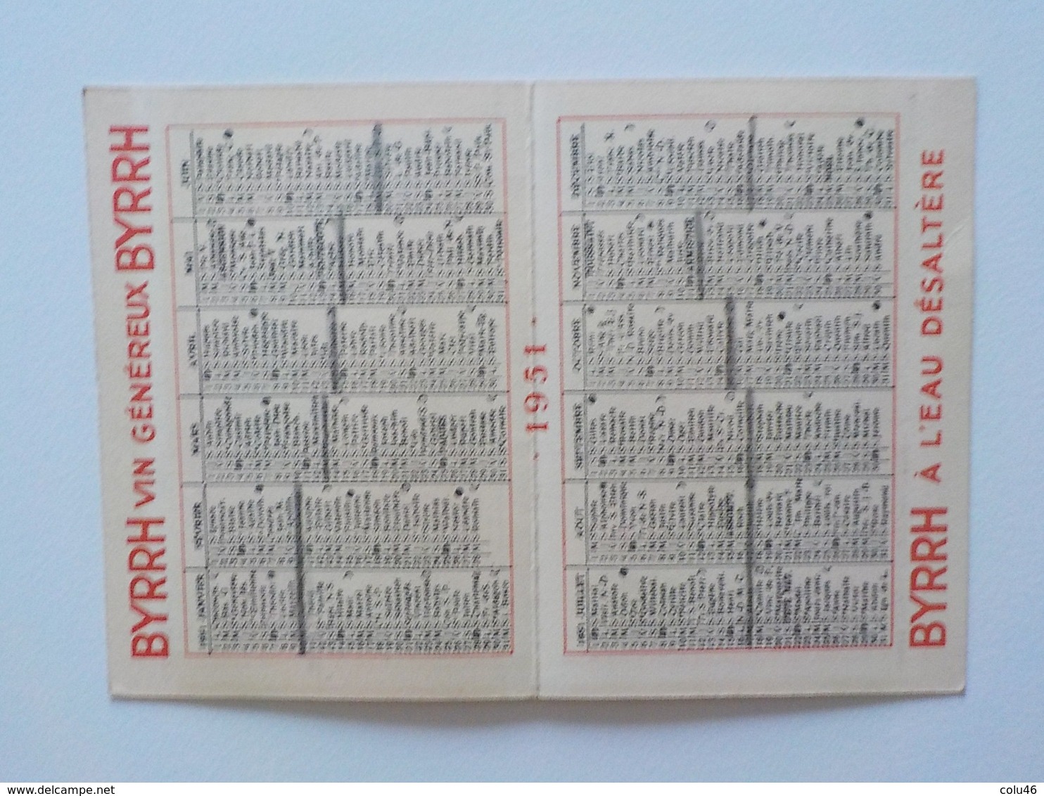 1951 Calendrier Pub Byrrh Vin Au Quinquina Femme Tenant Grappe De Raisins Dans Chaque Main - Petit Format : 1941-60