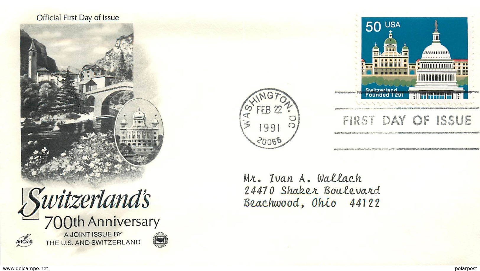 GG USA 1991 2120 700 Years Founding Of Switzerland. Joint Issue Of The United States And Switzerland. Architecture - Emissioni Congiunte