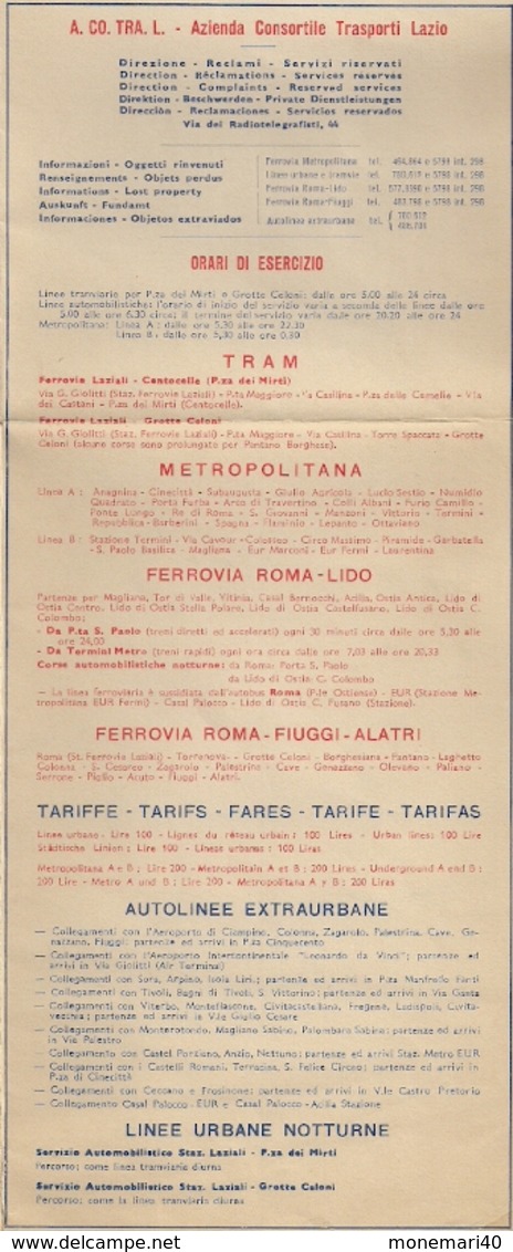 ROME - ANCIEN PLAN DU RÉSEAU URBAIN DE COMMUNICATIONS (AUTOBUS, TRAMS, MÉTRO, Etc ... - Europa