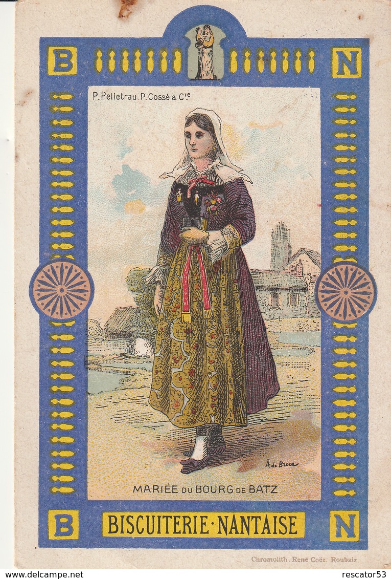 Rare Chromo Format Carte Postale Biscuiterie Nantaise Mariée Du Bourg De Batz - Lu