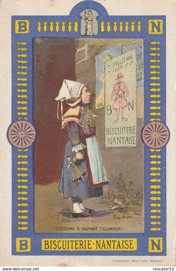 Rare Chromo Format Carte Postale Biscuiterie Nantaise Costume D'enfant Quimper - Lu