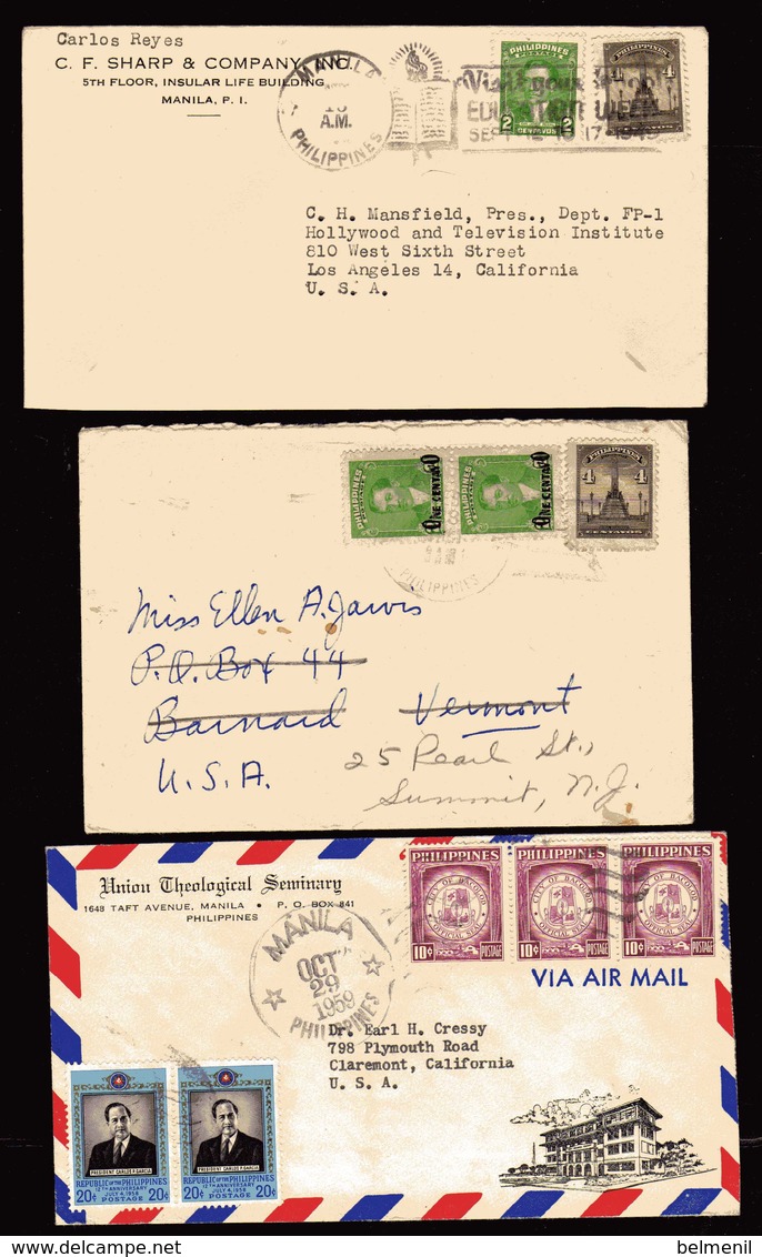 PHILIPPINES  3 Lettres De 1949, De 1951, - Philippines