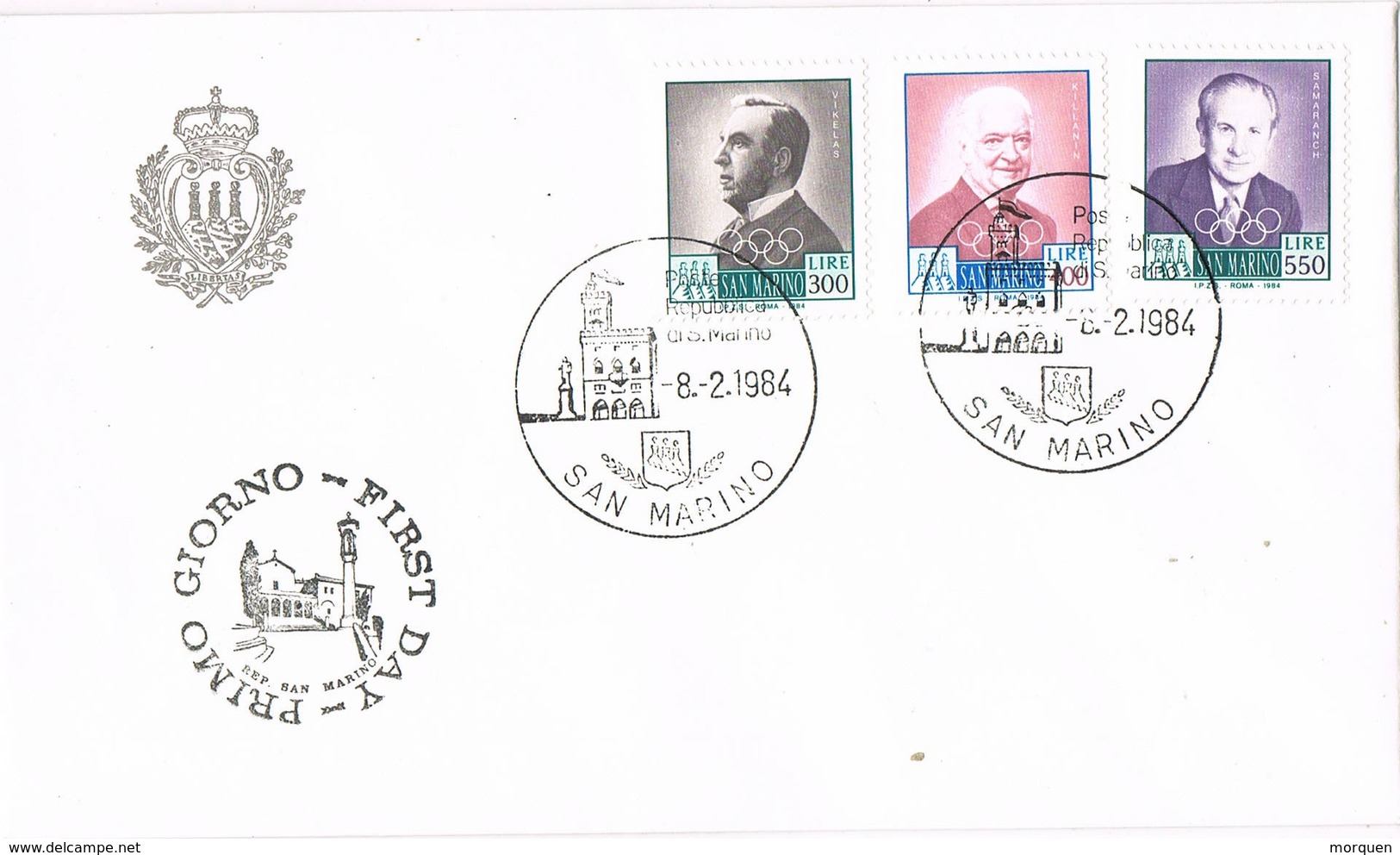 31257. Carta F.D.C. SAN MARINO 1984. Personalidades Olympic Games - FDC