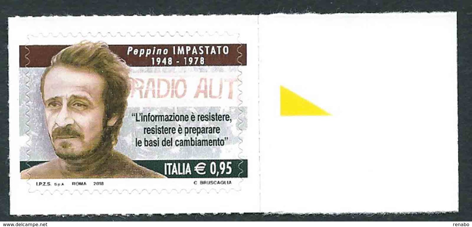 Italia 2018; Peppino Impastato, Giornalista Ucciso Dalla Mafia. Francobollo Di Bordo - 2011-20:  Nuovi