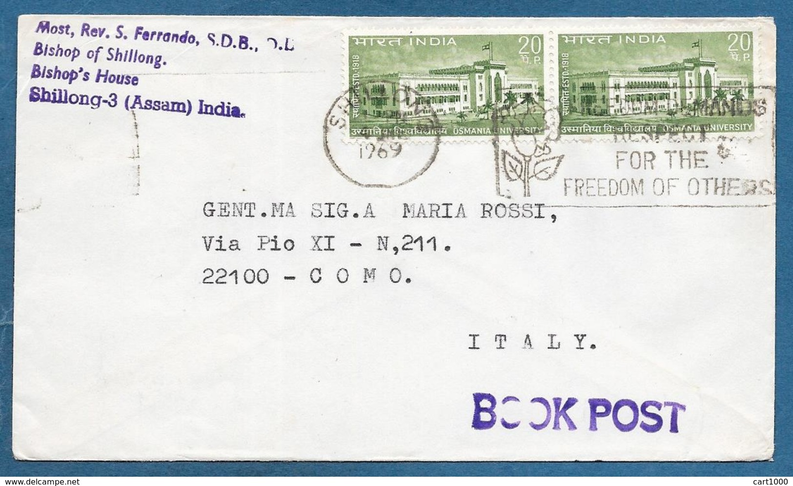 1969 INDIA SHILLONG TO ITALY - Storia Postale