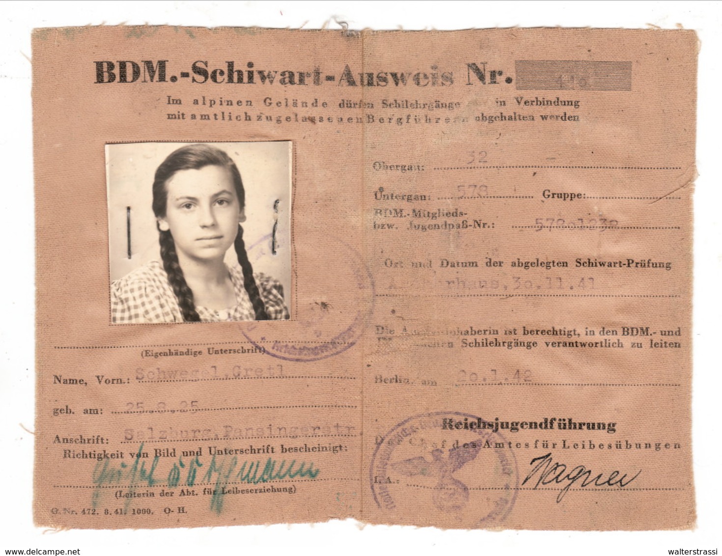 III. Reich, BDM.- Schiwart - Ausweis - Briefe U. Dokumente