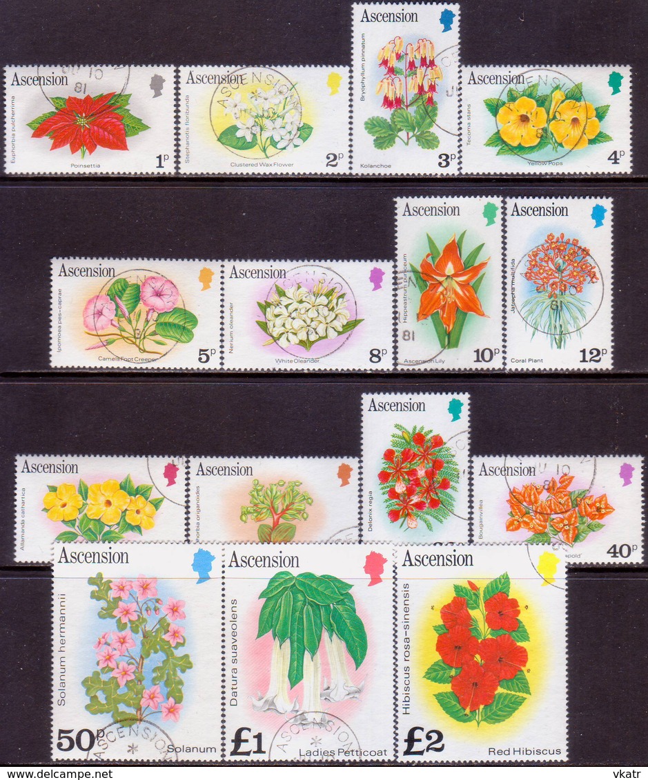 ASCENSION 1981 SG #282A-96A Compl.set Used Flowers (no Imprint) - Ascension