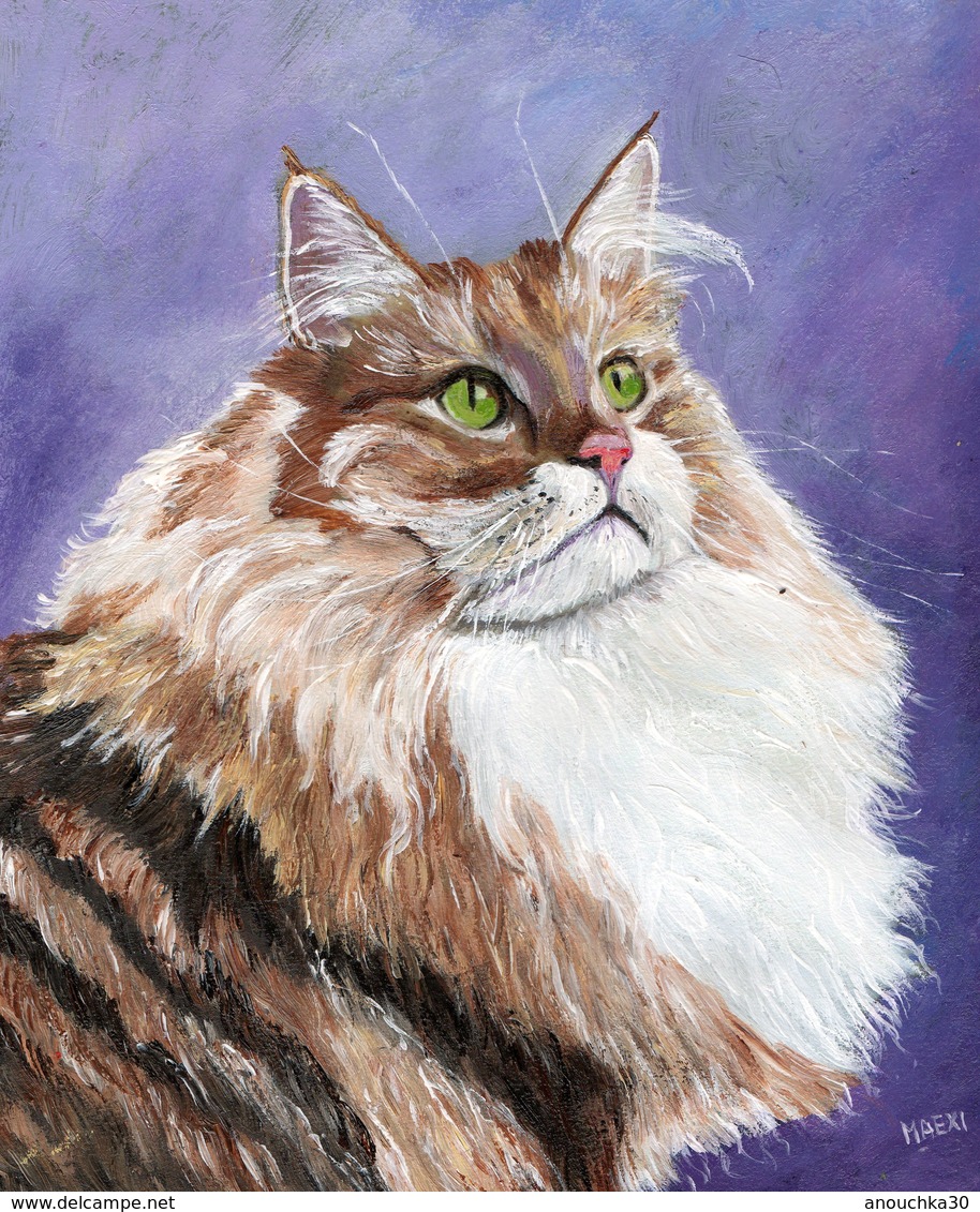 PEINTURE ACRYLIQUE SIGNEE MAEXI  CHAT NORVEGIEN - Acryl