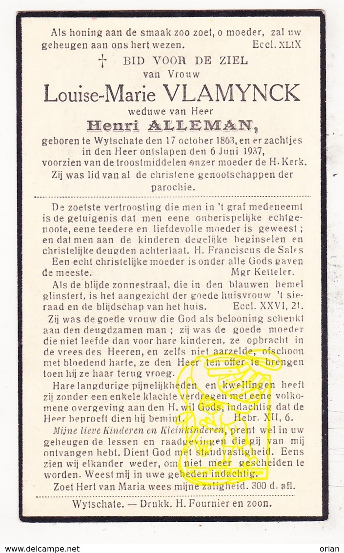 DP Louise M. Vlamynck ° Wijtschate Heuvelland 1863 † 1937 X Henri Alleman - Imágenes Religiosas