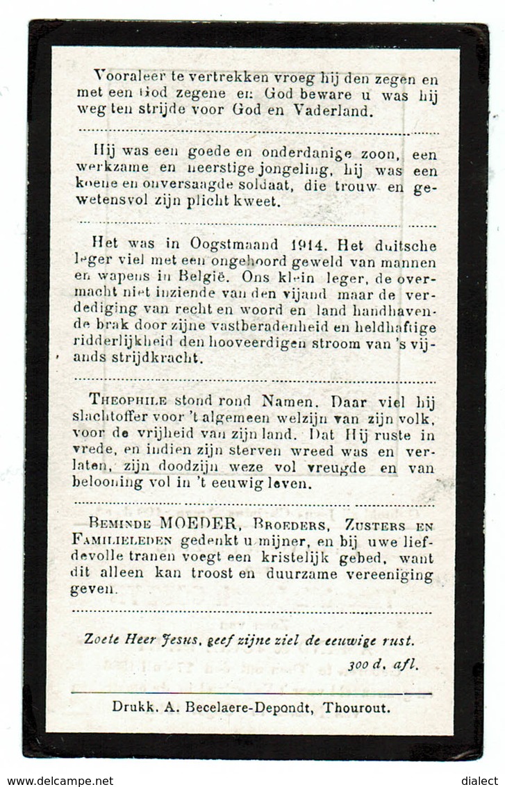 Lot 002 Oorlogsslachtoffer Goddyn Theophile-Joseph Torhout 1886 Gesneuveld Namen Oogst 1914 - Devotieprenten
