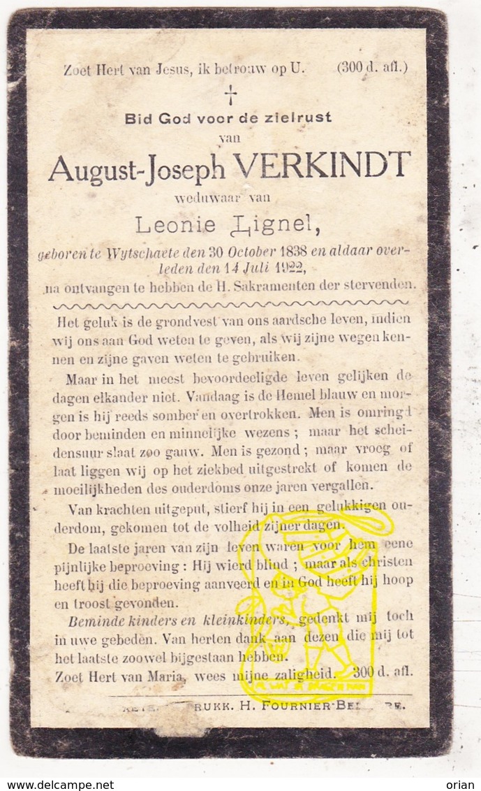 DP August J. Verkindt ° Wijtschate Heuvelland 1838 † 1922 X Leonie Lignel - Devotieprenten