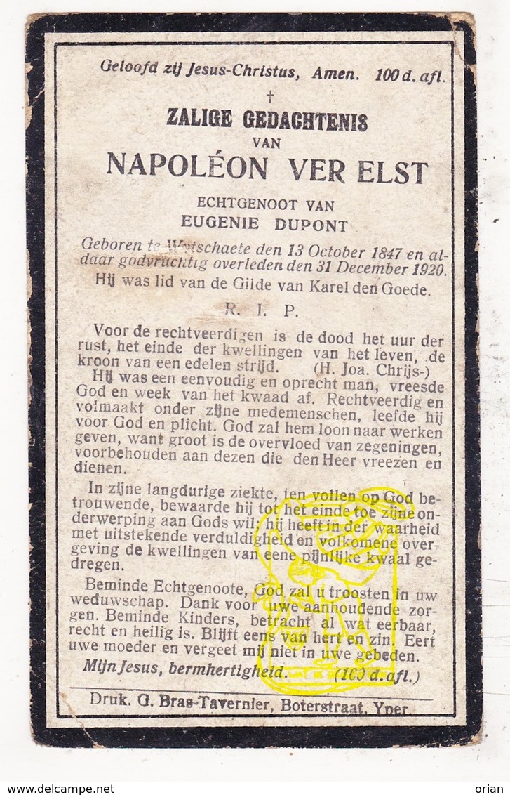 DP Napoléon Ver Elst Verelst ° Wijtschate 1847 † 1920 X Eug. Dupont - Devotion Images