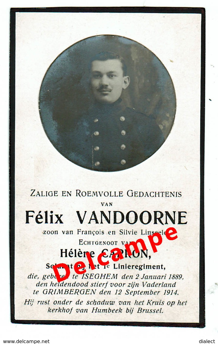 Lot 006 Oorlogsslachtoffer  Vandoorne Félix Izegem 2 Januari 1889 Gesneuveld Grimbergen 12 September 1914 - Devotieprenten