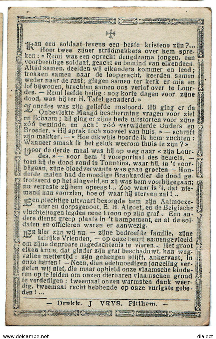 Lot 009 Oorlogsslachtoffer Fraeyman Arnold Remi Pittem 1894 Overleden Tonneins Lot-et-Garonne 23 Augustus 1917 - Images Religieuses