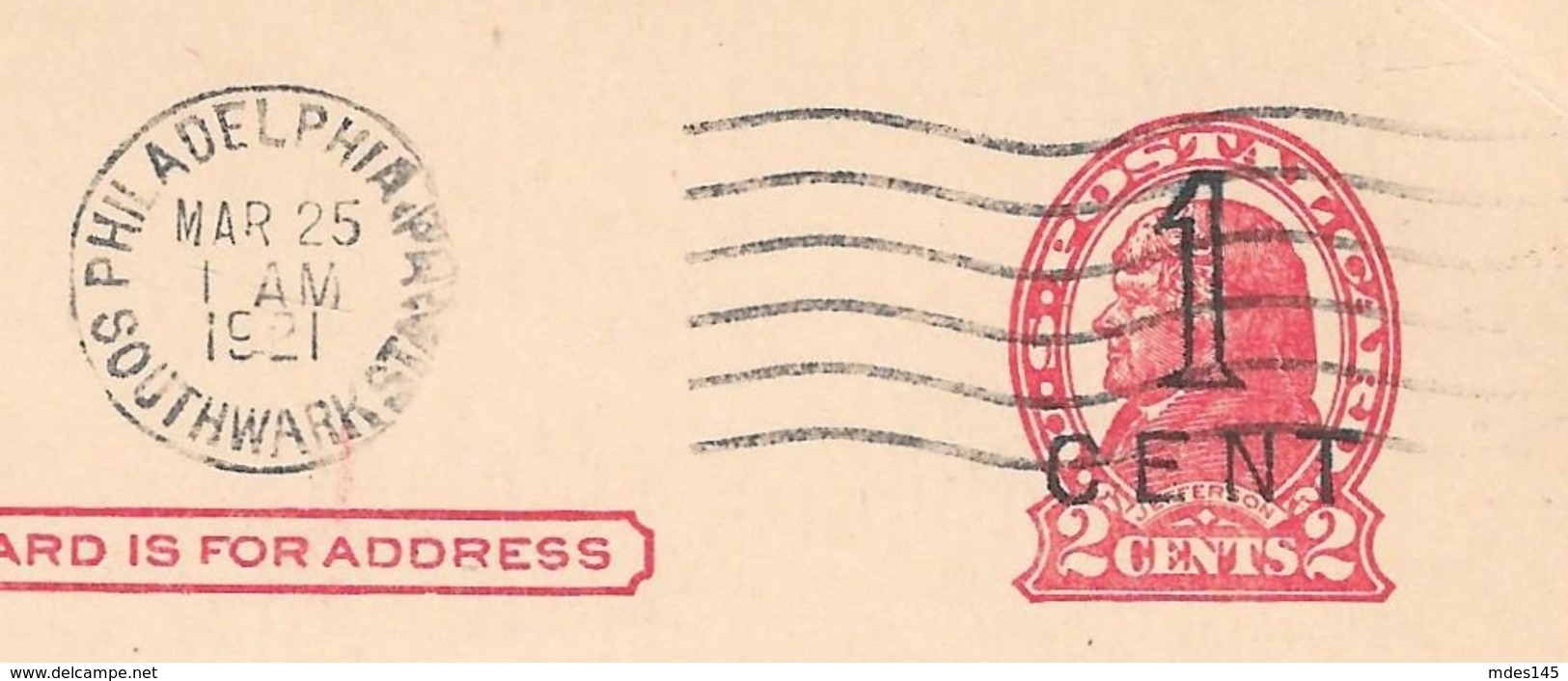 USA Scott UX32 Phila Surcharge Illustrated Ad Old Reserve Health Tonic 1921 Postal Card - Postal History